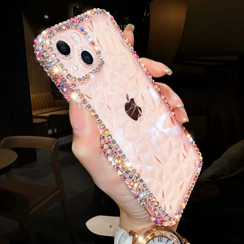 Per iPhone 16 15 14 13 Pro Cover Donna Glitter Strass Diamante Trasparente Custodia morbida per iPhone 11 12 13 Pro Max XS XR Custodia Bling