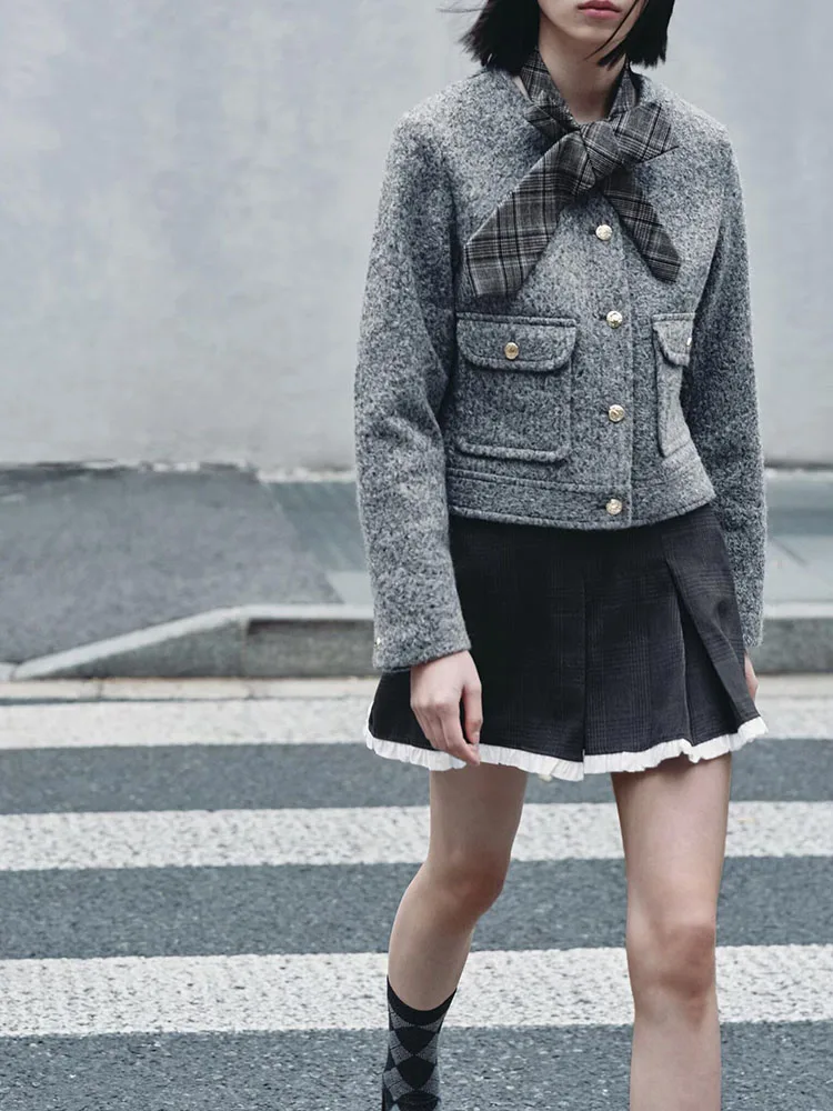 

Новое зимнее женское модное клетчатое пальто с золотыми пуговицами, 2024, длинное круглое пальто Ne ort