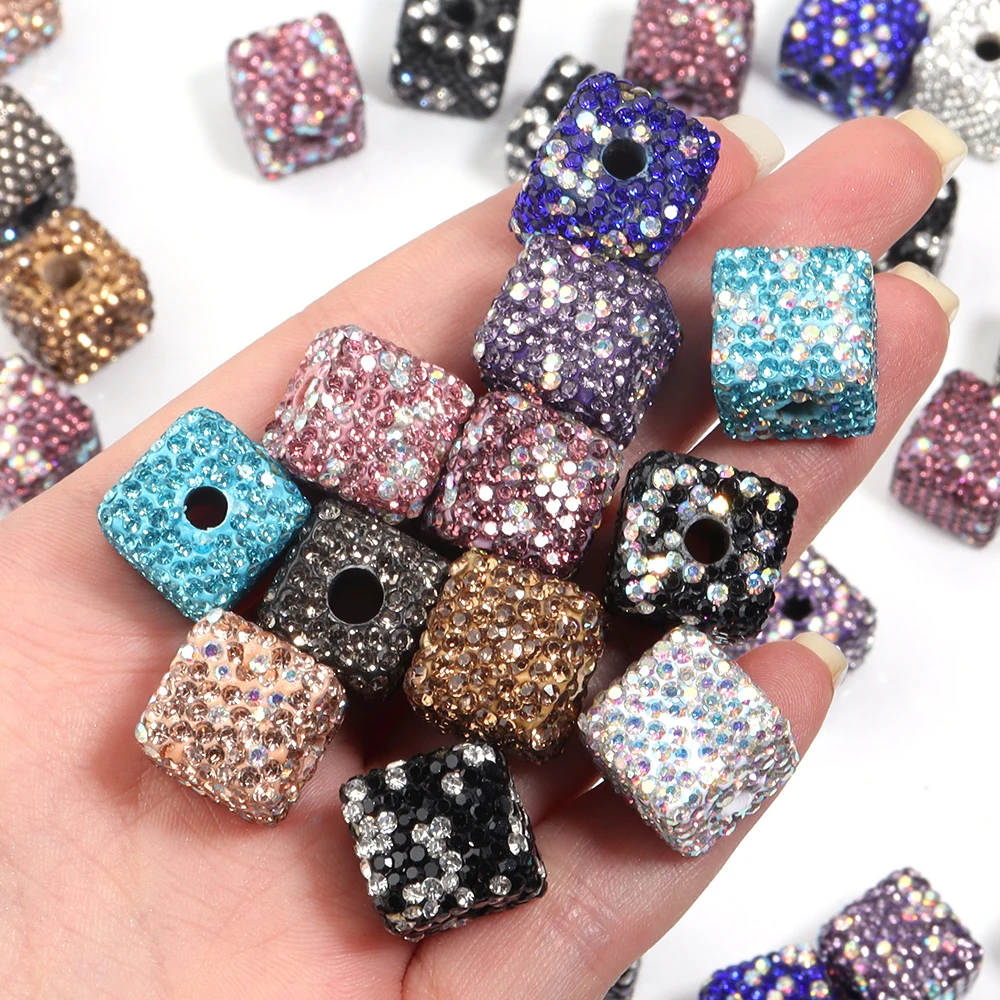 5pcs Square Rhinestone Beads Color Spacer Clay Crystal Charm Bead for Jewelry Making DIY Phone Chains Bracelet Beaded Materials
