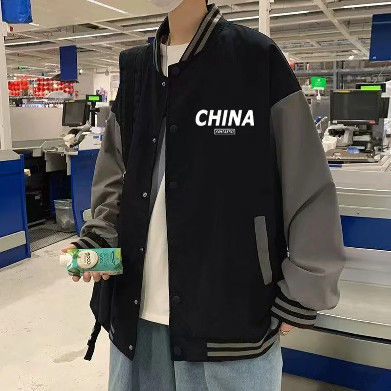 

American Retro Baseball Jaet Men's Spring Autumn New Sle National Trend Print Loose Match All Couples Outerwear