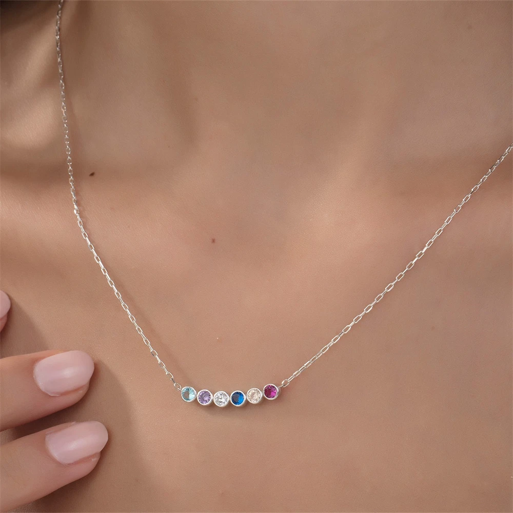 Multiple Birthstones Necklace Custom Stainless Steel Family Jewelry Personalized Precious Stone Pendant Gold Color Chain Choker