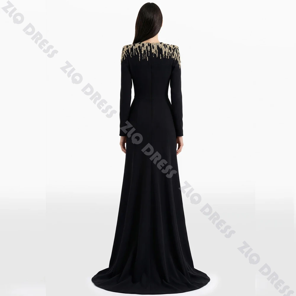 Customized Formal Evening Dress Fashion Deep V Neck Full Sleeve Beading Crystal Slit Wedding Guest Dress Mermaid Prom Party Gown