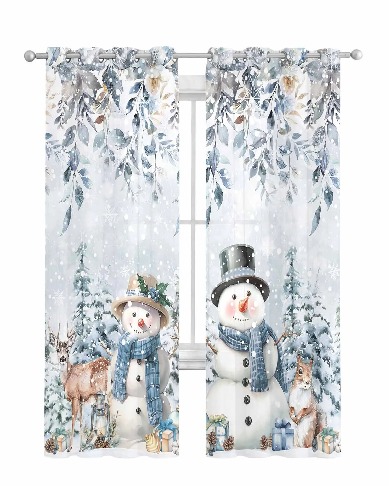 Christmas Leaves Flower Snowman Elk Squirrel Curtain Tulle Curtains For Living Room Kitchen Window Treatments Voile Curtains