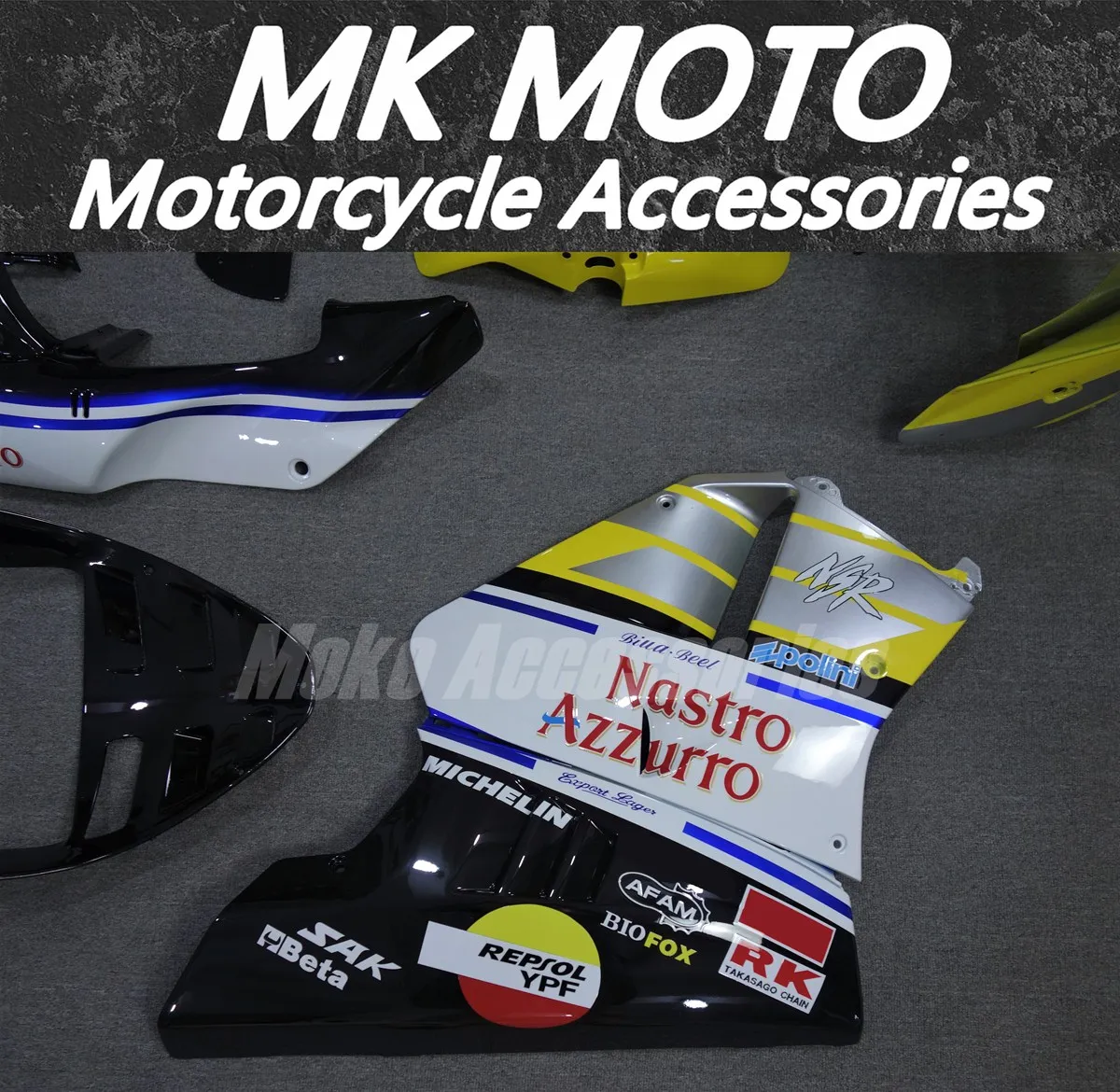مجموعة انسيابية للدراجات النارية من Moke Moto مناسبة لـ NSR250 PGM3 P3 MC21 مجموعة هيكل السيارة عالية الجودة حقن ABS أبيض أصفر أسود