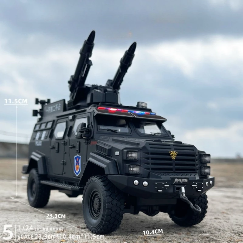 

Модель автомобиля 1:24 «Тигр с зубчатыми клинками» (бронированный, полицейский, взрывозащищенный) из сплава, со звуком и светом, детская игрушка, коллекционная модель, подарок на день рождения