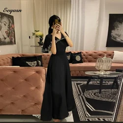 Customized Black Party Dress for Weddings Line A Beading Ankle Length Robe De Soiree Femmes Evening Dresses for Formal Occasions