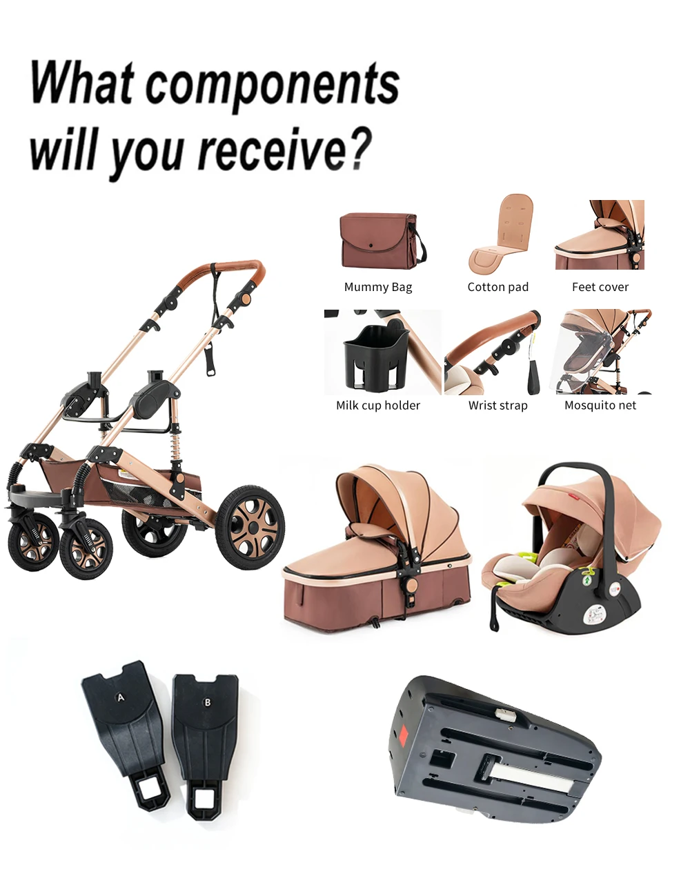Baby Stroller Combo Car Seat Travel System for Newborn,Reversible Stroller with Isofix Base,3-IN-1 Baby Carriage Upto 55lbs Suit Infant to Toddler