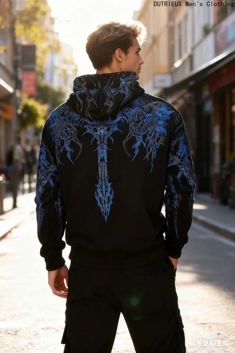 【Envio rápido】 Moletom com capuz masculino outono/inverno Dark God Personality, tamanho extra grande, moletom solto e confortável de manga comprida