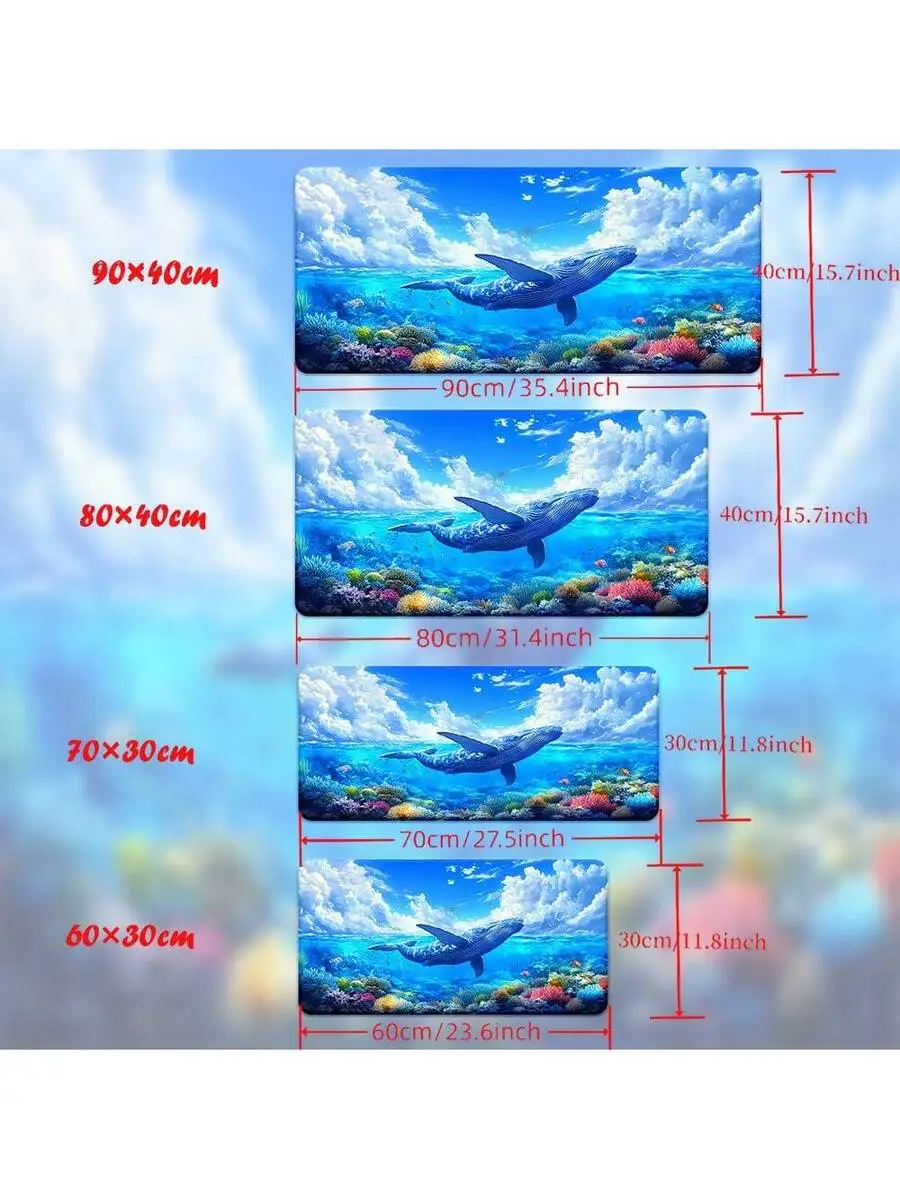 XXL Whale HD Printed Desk Pad Multi Functional Mousepad Keyboard Mat For Office Gaming