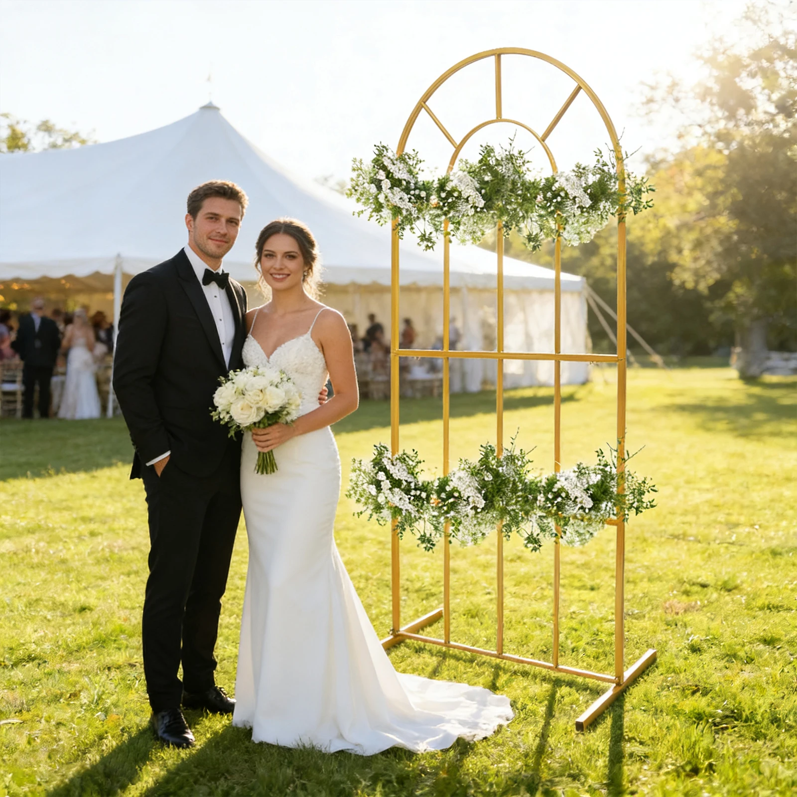 

Металлическая свадебная арка-подставка для церемоний, золотая железная арка для шаров, 2x1м