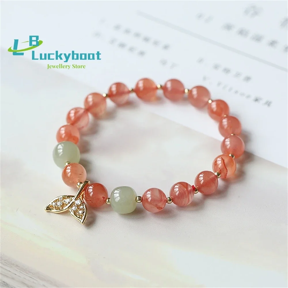 

Натуральный Южный Красный Агат Вишня Русалка Браслет Хэтянь Нефритовые Бусины-Ведра 14-каратное Золото Модные Ручные Украшения