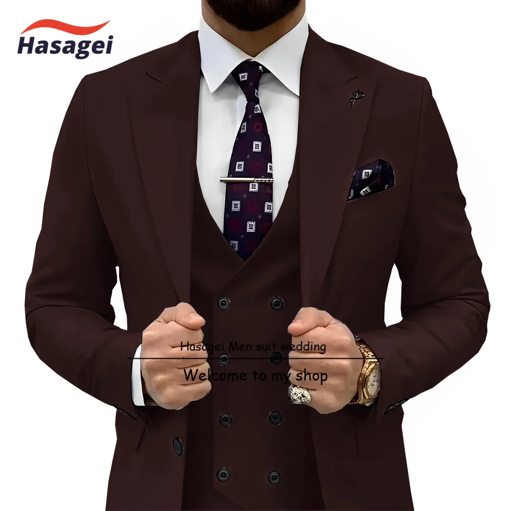 Rose Red Classic Men's Suit Wedding Tuxedo Men Suit 3 piece Jacket Pants Vest Double Breasted Vest Custom size blazer