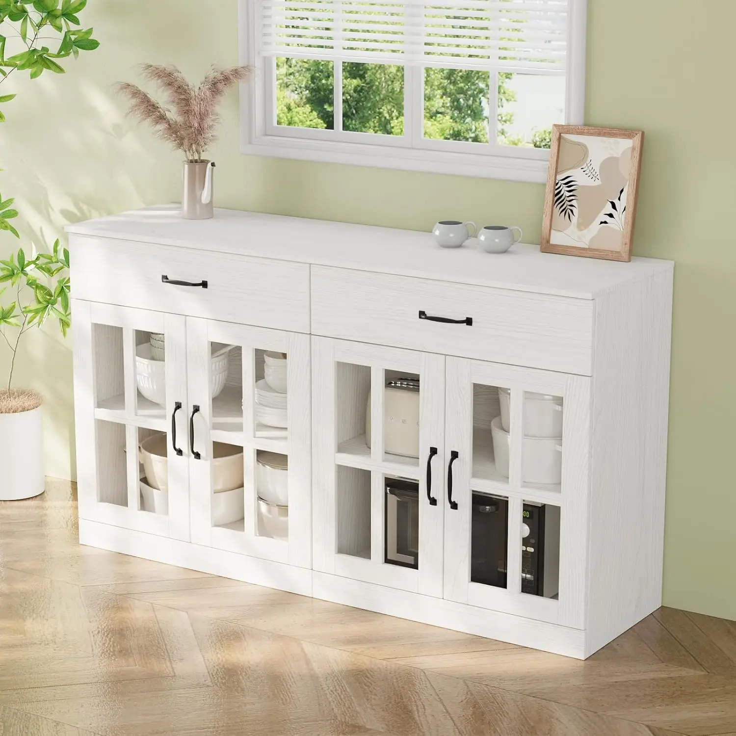 Estante Modular para TV de 95 polegadas com Armário e Prateleiras para Sala de Estar 2B+2G Branco, Personalizável