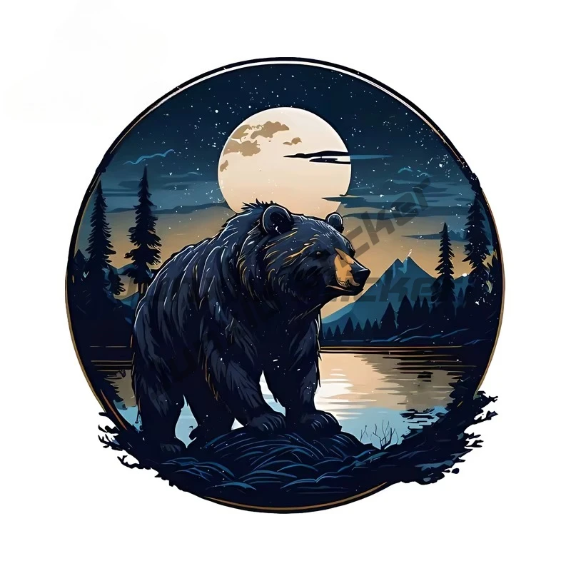 Huge Bear Landscape Car Sticker Animal Moonlight Night Scene Vinyl Motorcycle Decal Waterproof Refrigerator Decor