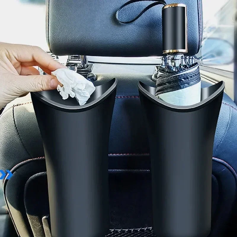 Multifunctional Car Umbrella Storage Bucket Black Plastic Holder Barrel with Hook for Gathering Bottle Shelves Car Trash Can