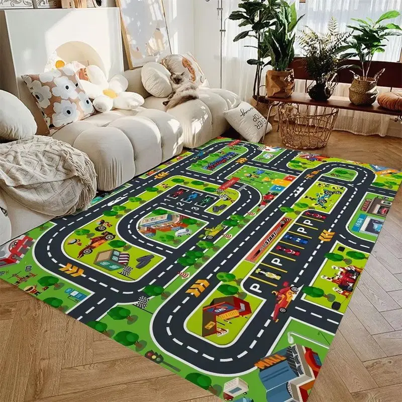 VIKAMA Kids' Race Track Play Mat Non-Slip City Road Parking Lot Car Rug Durable Bedroom Crawling Mat Home Decor for Children