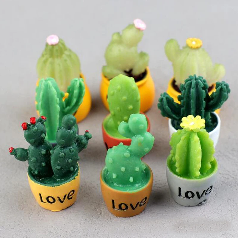 10pcs Diy Resin Cactus Succulent Plant Potted Talisman 3D Simulation Moss Miniature Dollhouse Craft Decoration Accessories