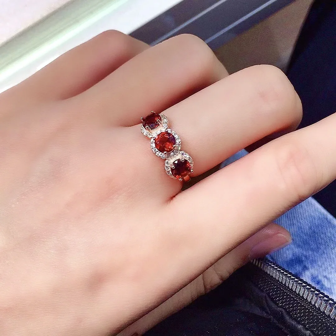 

Fashion Sterling Silver Garnet Ring for Party 5mm VVS Grade Natural Garnet Silver Ring Solid 925 Silver Garnet Jewelry