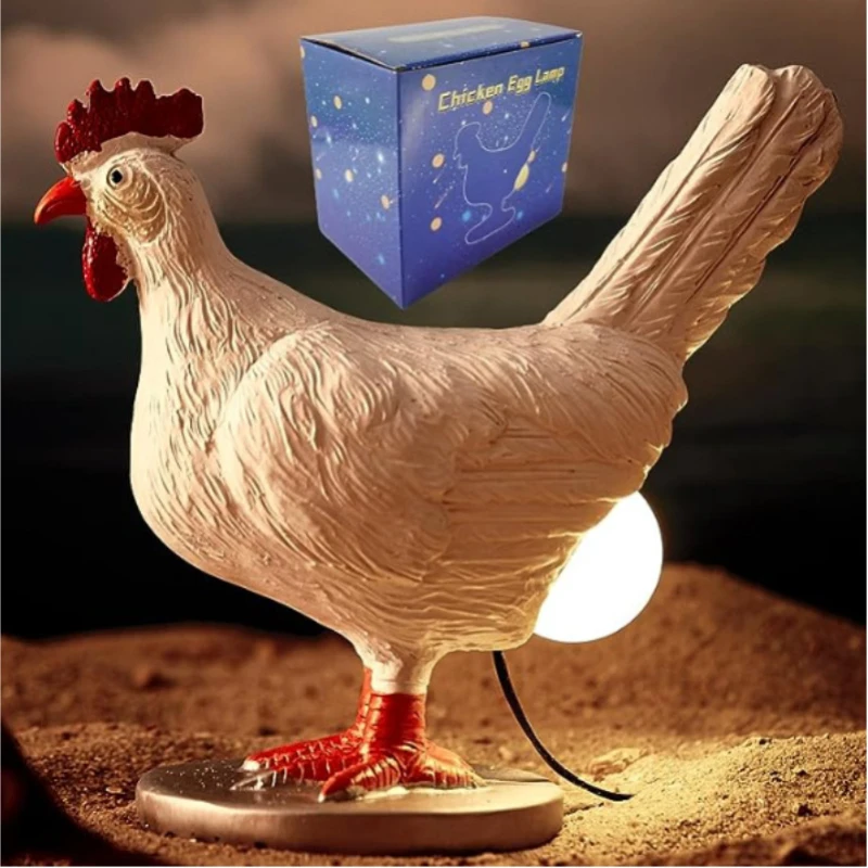 Creative Hens Lay Egg Rooster Resin Crafts Table Lamp White Home Decoration Night Light Gift for girlfriend