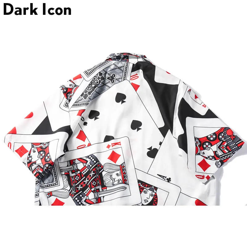 Dark Icon Poker Full Printed Shirts for Men Summer Street Men\'s Shirt Thin Material Hawaiian Shirts Male Top