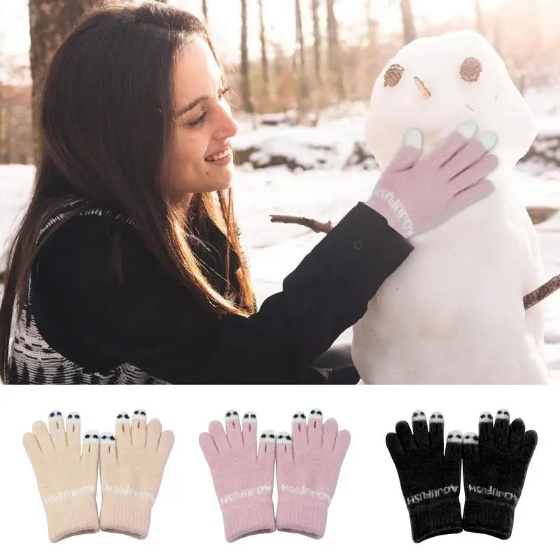 Gloves Touchscreen Women Soft Warm Gloves Non-Slip 3 Finger Hole Design Gloves Cold Weather Stretch Gloves Cute Thickened Gloves