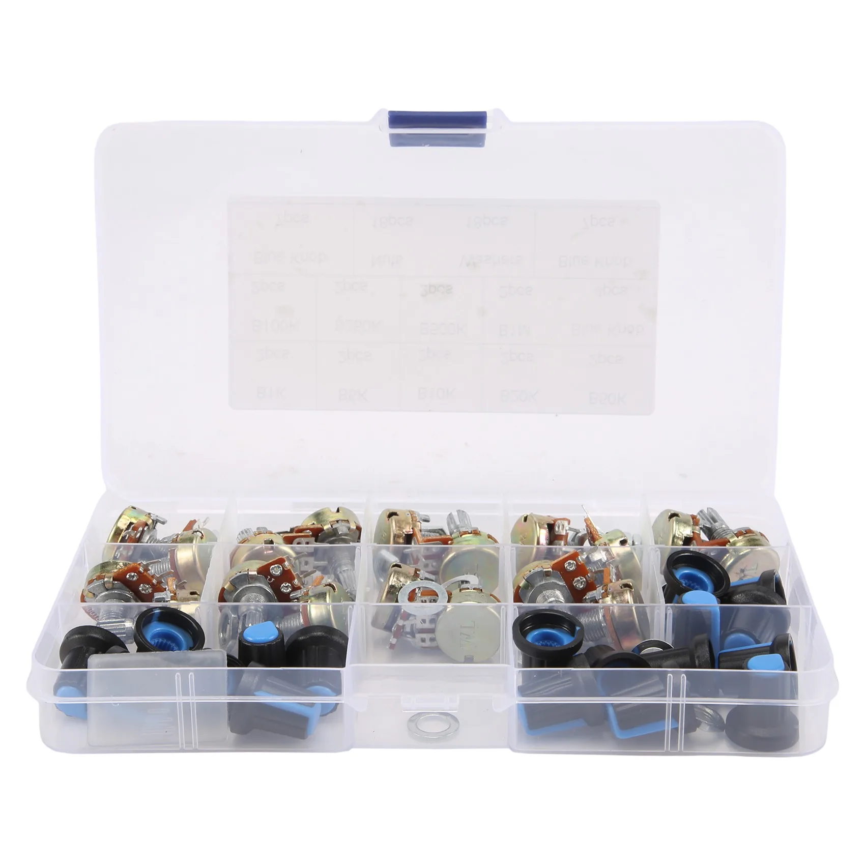 B50C 18Pcs/Box WH148 Single Potentiometer Kit B1K/5K/10K/20K/50K/100K/500K/1M With Knobs Single Potentiometer Set Shaft Nuts