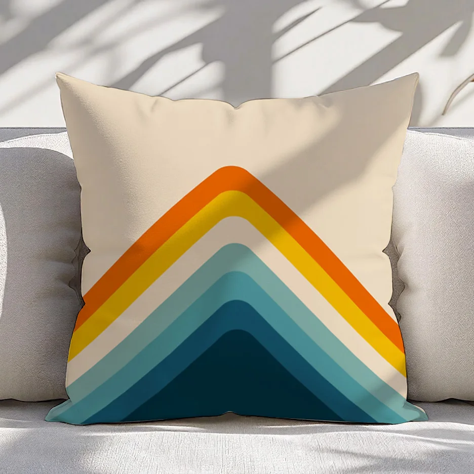 1pcs Short Plush 70s Retro Chevron Pillow Cover 18x18 Inch Double Sided Polyester Cushion Case Sofa Bed Home Decor