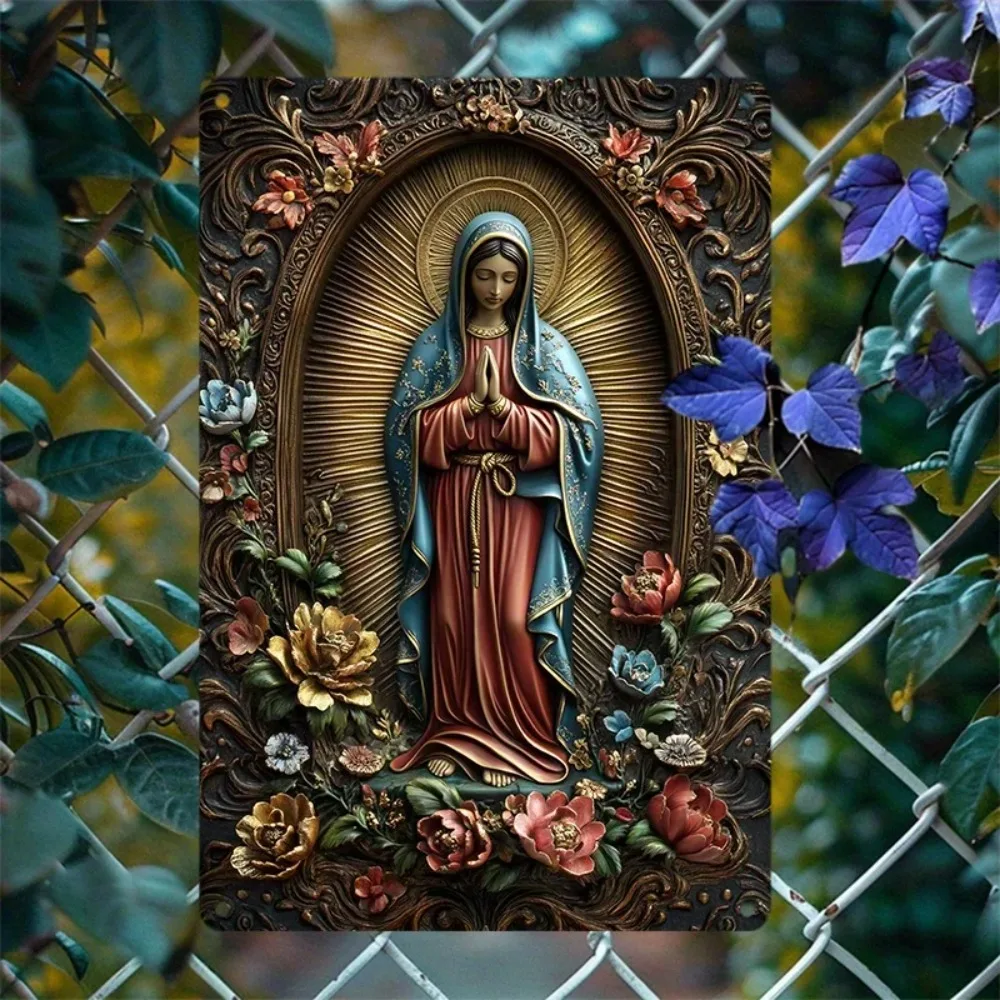 GuadalupeAluminumArt 1pc Our Lady of Guadalupe Aluminum Wall Art - 8x8 Inch Round Metal Sign, Religious Home Decor
