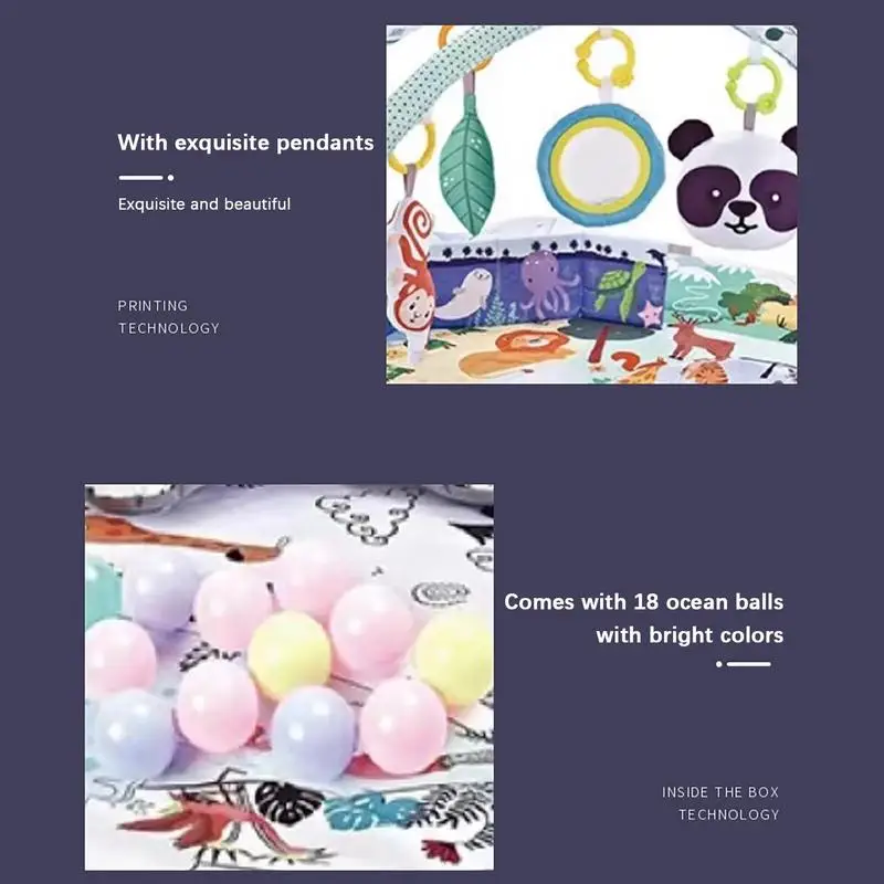 سجادة لعب صالة الألعاب الرياضية للأطفال قابلة للغسل مع ألعاب وكرات وسادة زحف للأطفال للإدراك البصري البدني