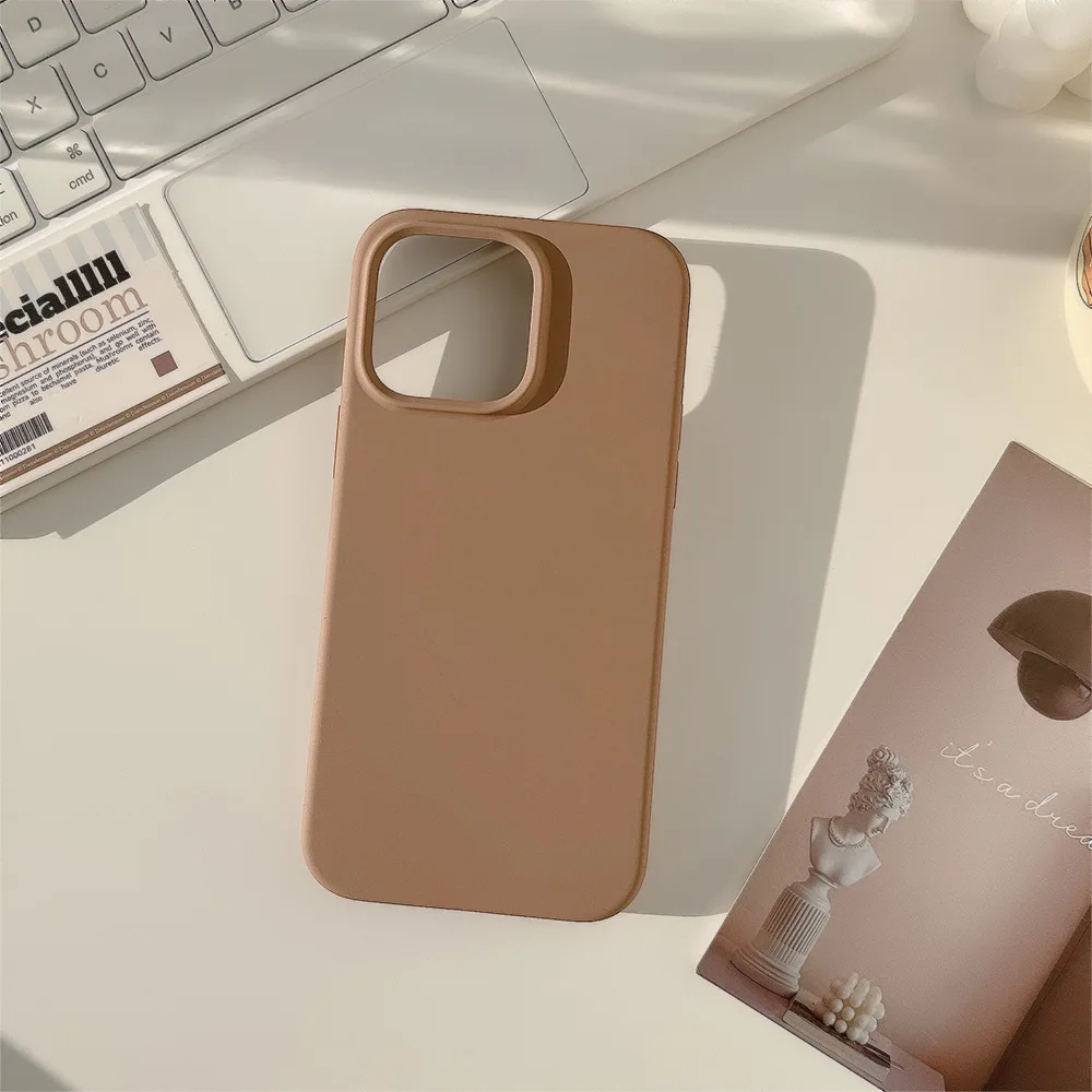 

Жидкий силиконовый чехол для телефона iPhone 15 14 13 12 Pro Max, коричневый, бордовый, фиолетовый, розовый, защитный чехол для камеры на весь корпус