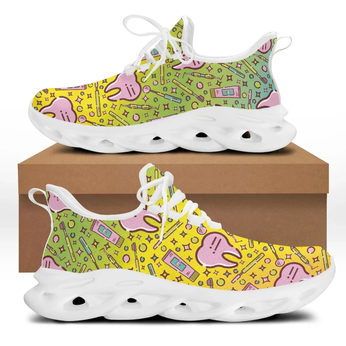 

Yikeluo Dentist Dental Cartoon Print Design Running Sneakers for Girls Outdoor Platform Shoes Female Light Footwear Zapatos