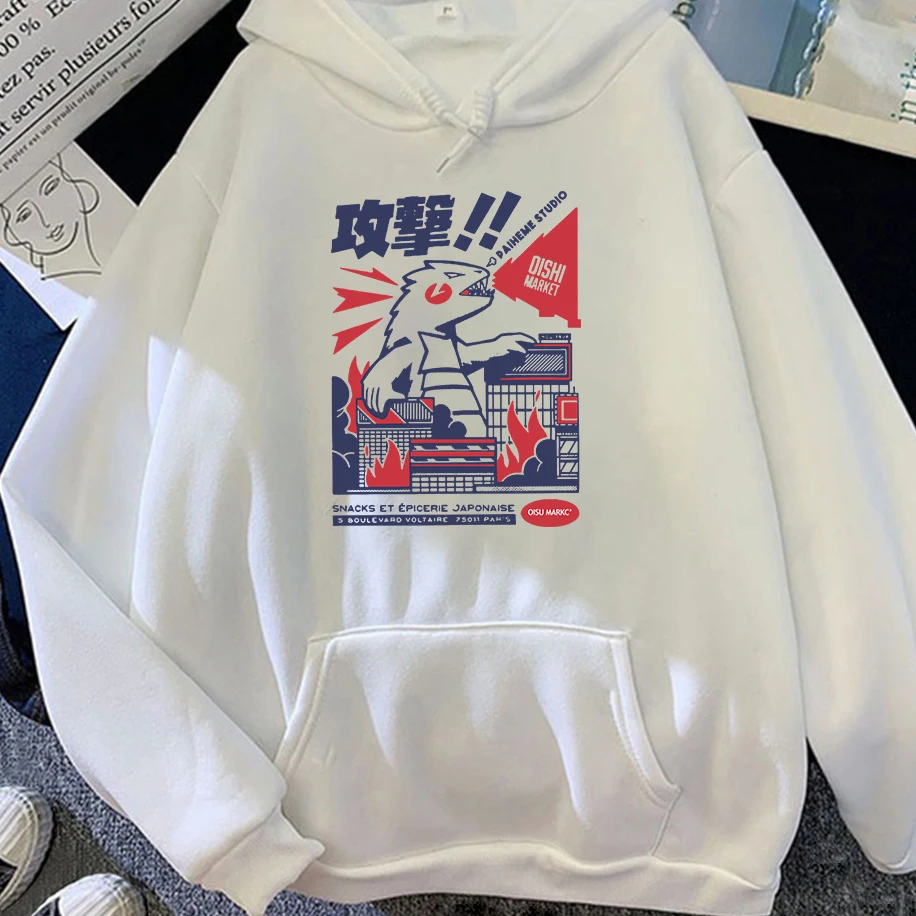 

Urban Anime Dinosaur Graphic Men's Woman's Hoodies Unique Japanese Cartoon Design Couple's Clothing Streetwear Trend Casual Tops