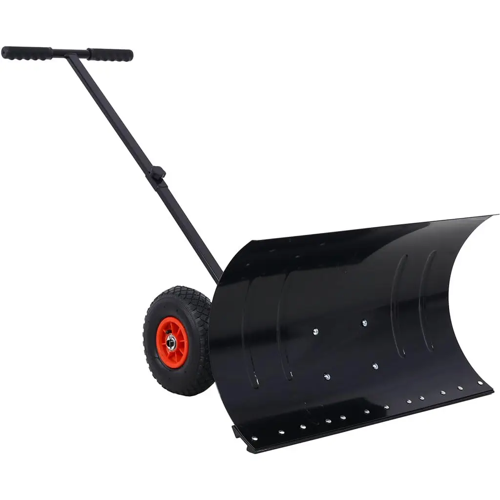 Snow Shovel with Wheels, 29 x 16.5 Inch Heavy Duty Snow Pusher Equipped with Cushioning Pad and Adjustable Angle