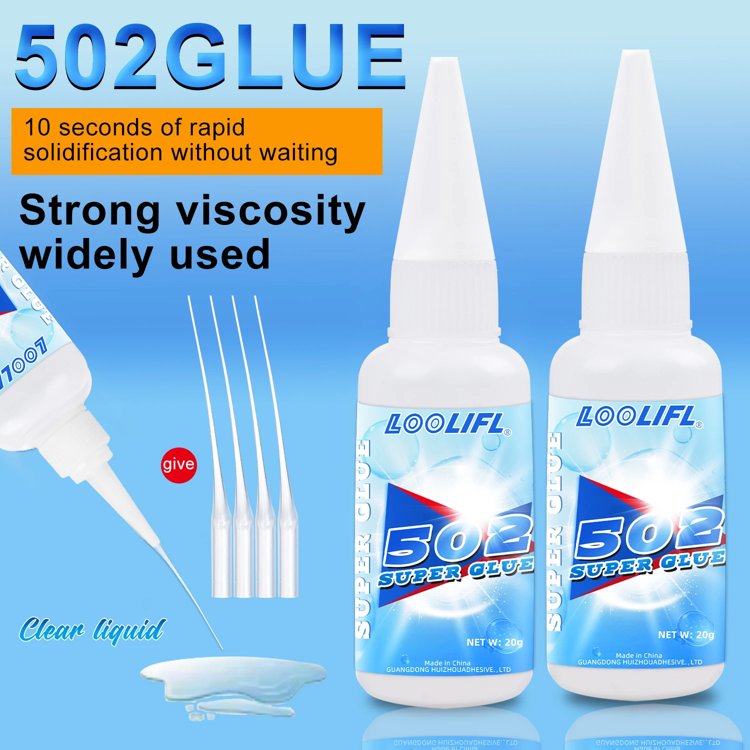 LOOLIFL Super glue, high-strength 502 quick drying cyanoacrylate adhesive, suitable for metals, plastics, ceramics, leather PVC