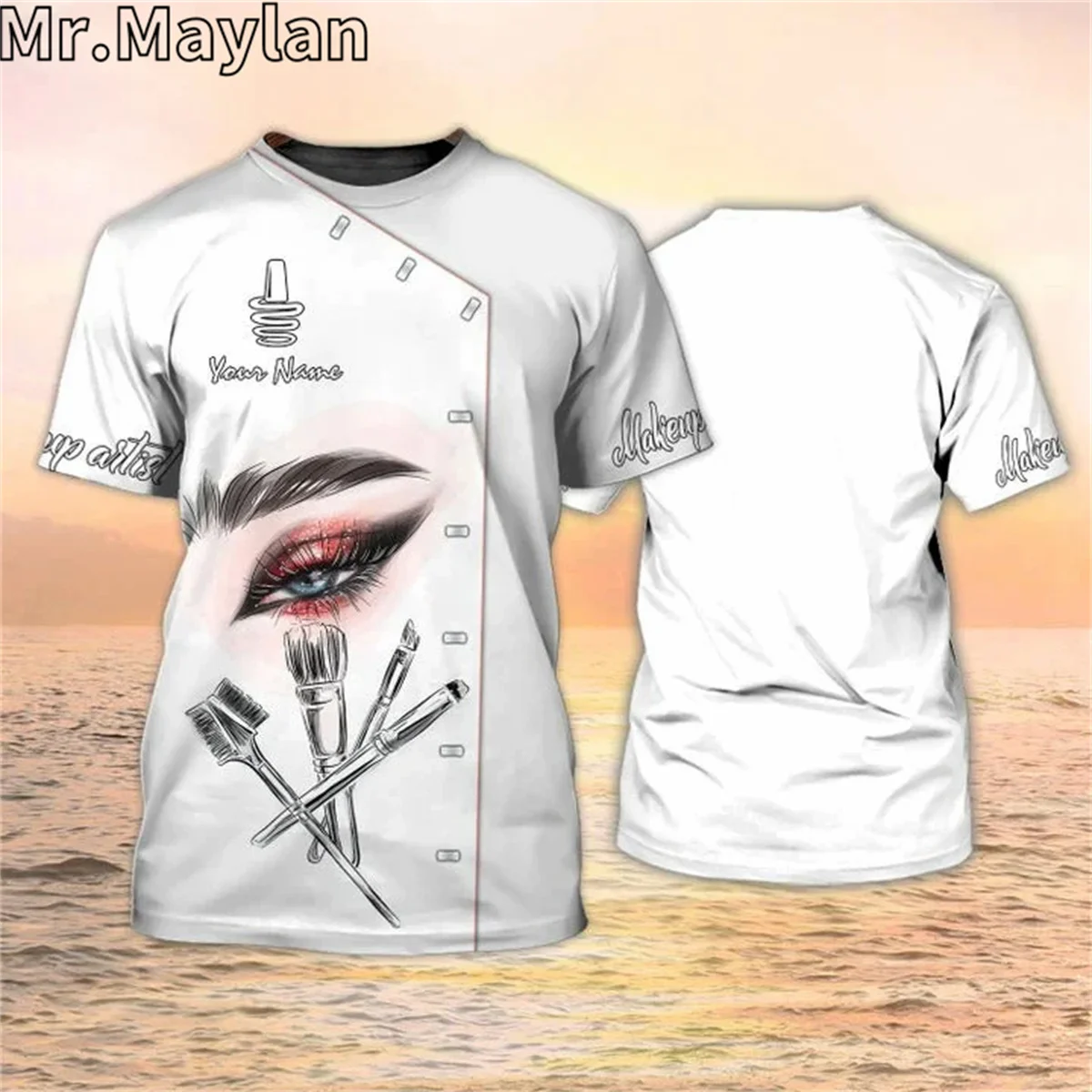 3D Makeup Artist Personalized Lashes White Tshirt Spa Uniform Esthetician Apparel Gift For Women Make Up Summer Unisex Tee Tops