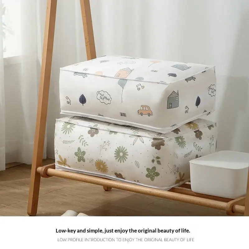 1Pc Peva Printed Waterproof And Dust-Proof Moisture-proof Quilt Storage Bag Collapsible For Arrange Blankets Clothes Bedding