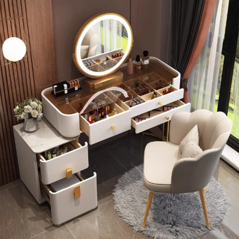 Round Mirror Dresser Makeup Nordic Chair Storage Drawer Dressing Table Cabinet Modern Coiffeuse De Chambre Room Furniture