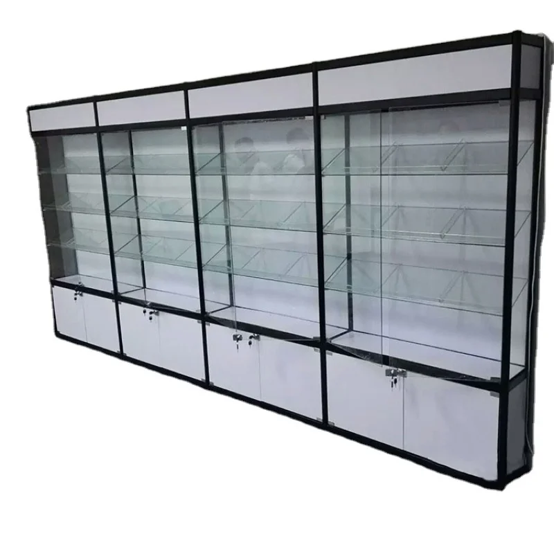 custom.4ft*6.5ft Factory White Glass Display Showcase Glass Cabinet For Shopping Center