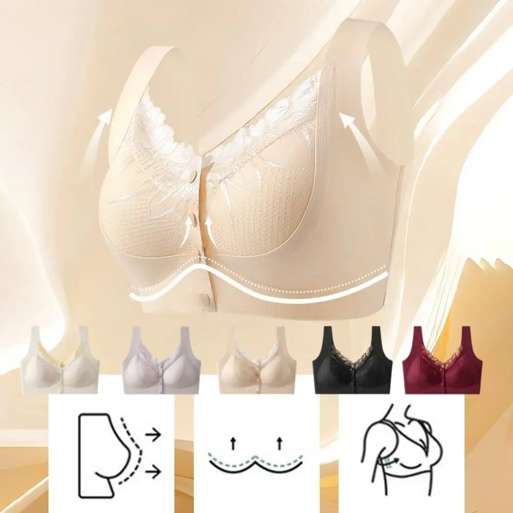 حمالة صدر غير رسمية بإبزيم أمامي مقاس كبير من الدانتيل الشبكي في منتصف العمر حمالة صدر لكبار السن قابلة للتنفس مريحة حمالة صدر لاسلكية بدون خياطة هدية