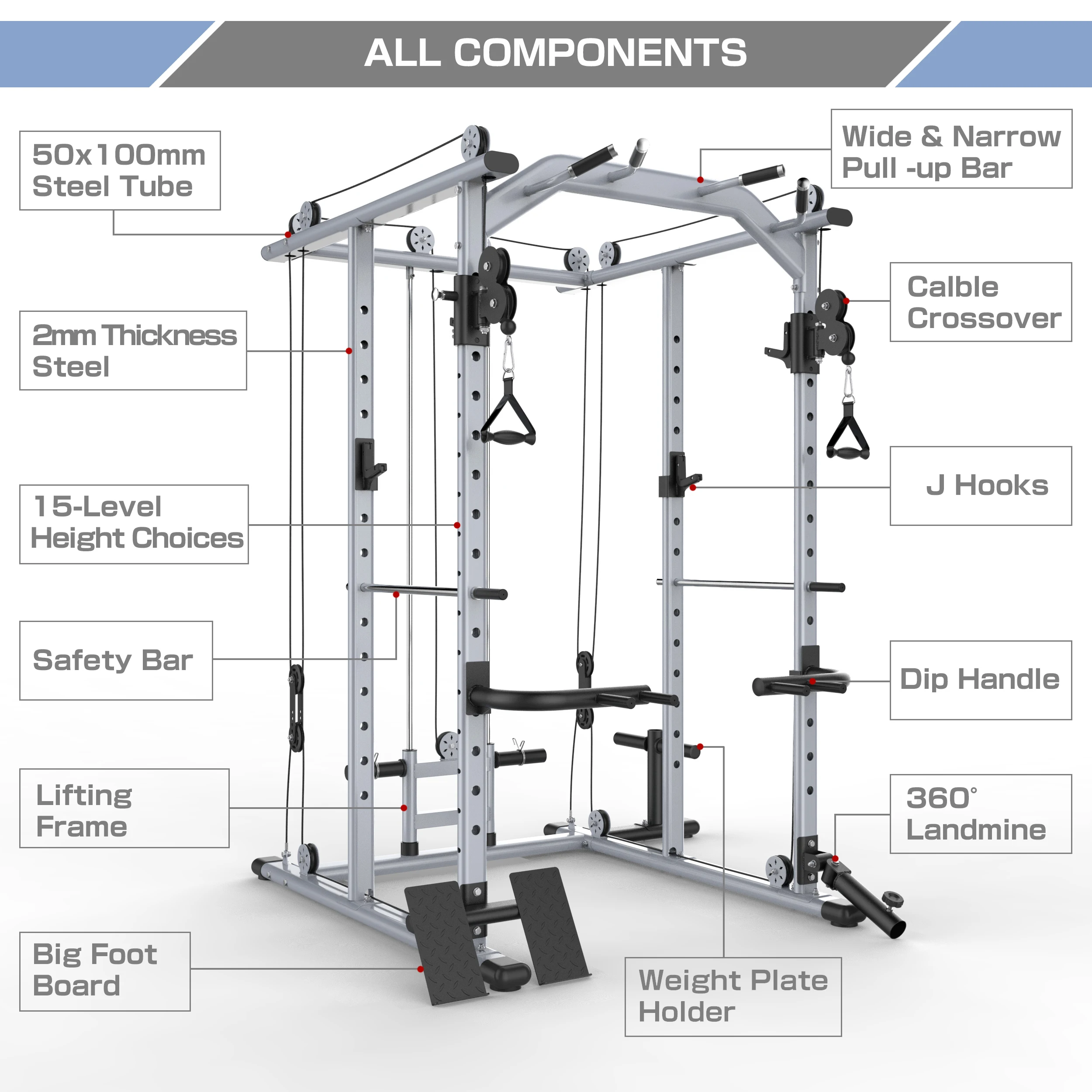 Multi-Function Power Cage Power Rack with Cable Crossover Machine Squat Racks Home GYM Fitness Equipment