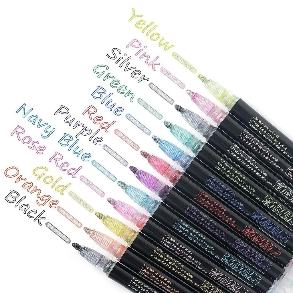 12Colors Glitter Double Line Pens Writing Drawing Graffiti Marker Pens DIY Craft