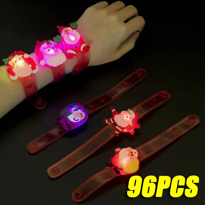 96PCS Christmas Light Up Bracelet Christmas Bracelet Party Decoration LED Flashing Father Christmas Pumpkin Bracelet Party Jewel