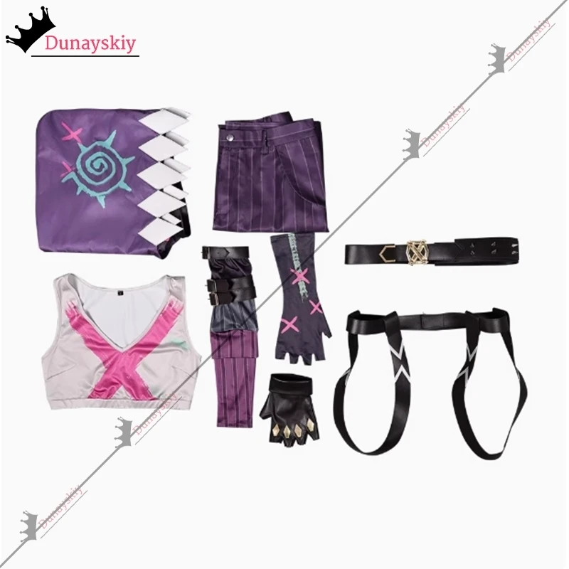 코스튬 애니메이션 게임 징크스 코스프레 LOL 아케인 롤 플레잉 의상, 징크스 가발 액세서리, 전체 2025 할로윈 코스튬 유니폼