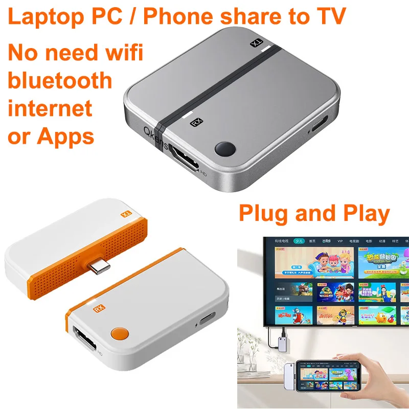 50m Type C Wireless Transmitter HDMI Receiver Audio Video Adapter Extender for Iphone 15 16 Ipad Pro Macbook Laptop Phone To TV