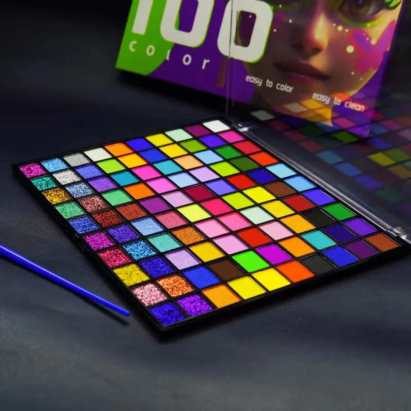 1 قطعة 100 لون رسم الجسم المائي | طلاءات غير لامعة وفلورسنت (تفاعل)، لؤلؤية ولامعة | مثالية للهالوين، Ch #2