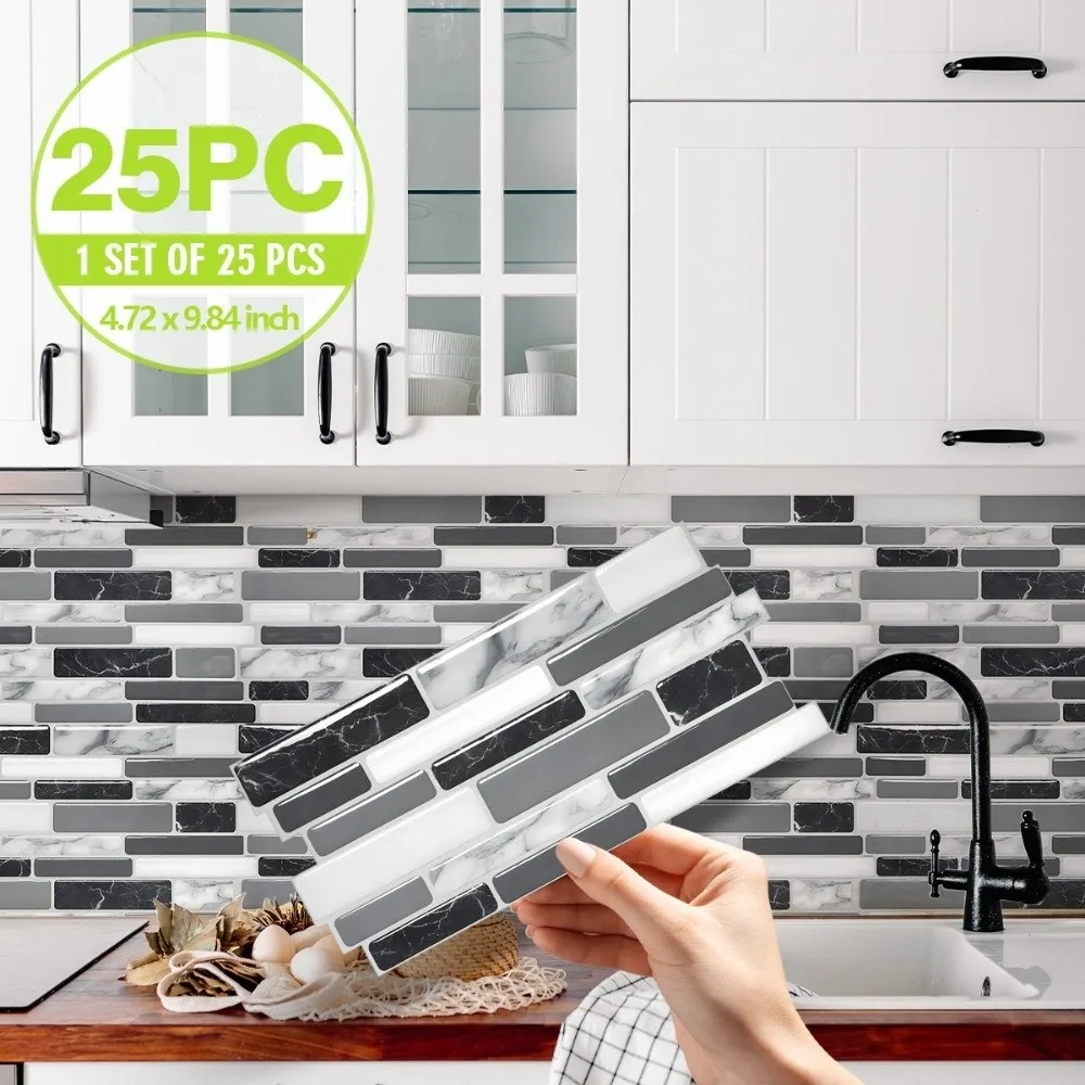 

25 шт. Новые кухонные наклейки с мраморным узором, 3D-эффект, кристаллические, маслостойкие, для ванной комнаты, водонепроницаемые самоклеящиеся обои