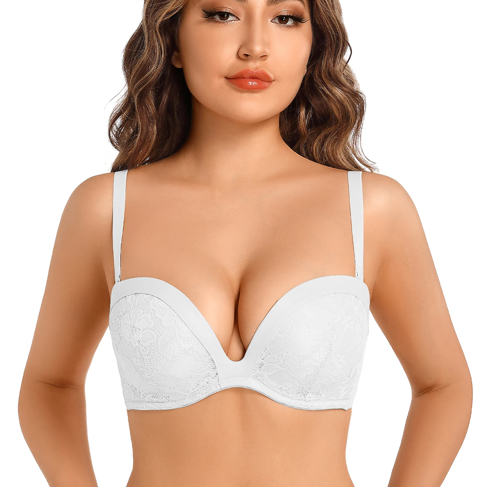 

New Ladies Sexy Plunge 1/2 Cups Bras Padded Push Up Underwire Strapless Bra For Women Lace Bralette