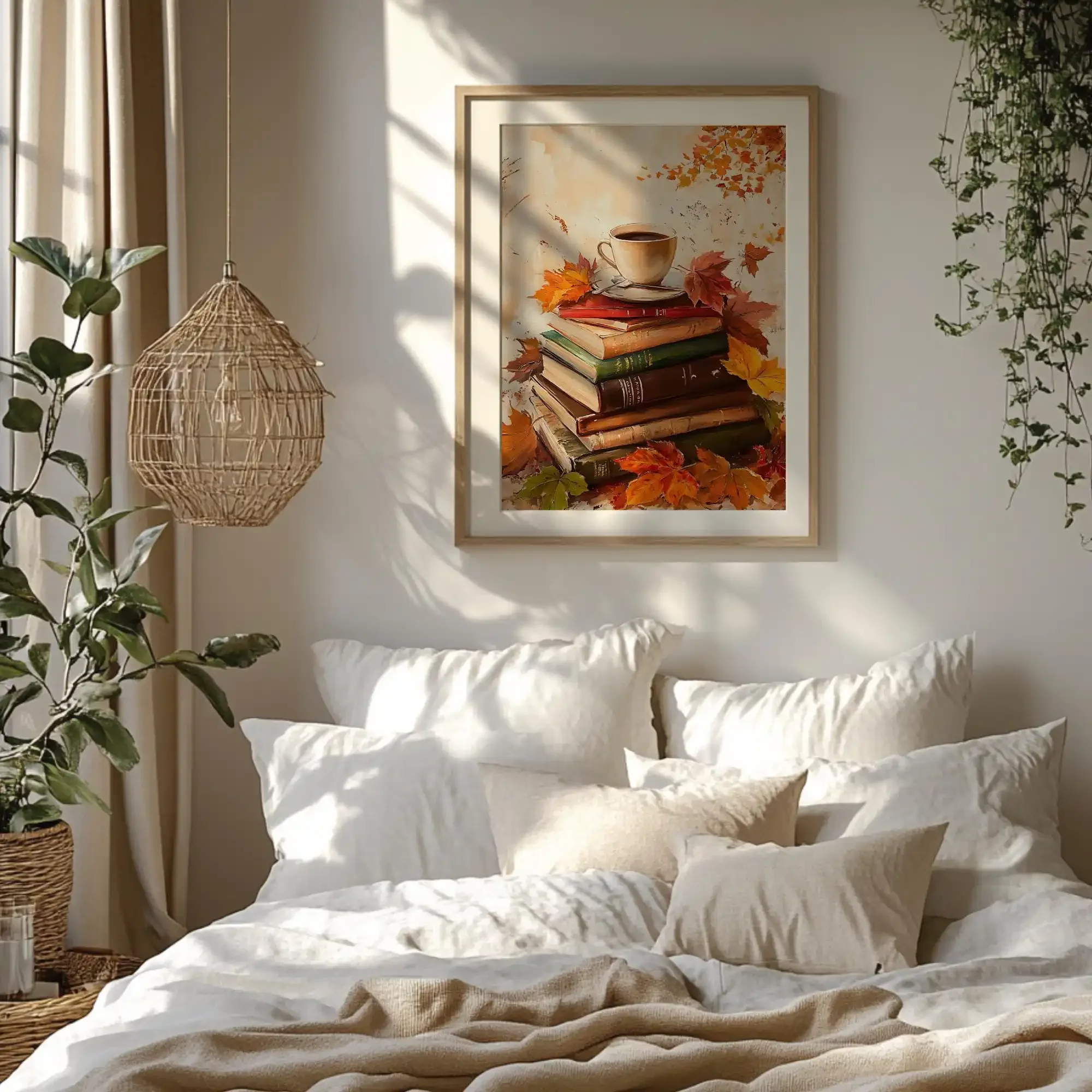Multiple sizes 1pc frameless Canvas Painting,Vintage Fall Coffee & Book Canvas Wall Art - Autumn Books Poster, Rustic Reading Pr