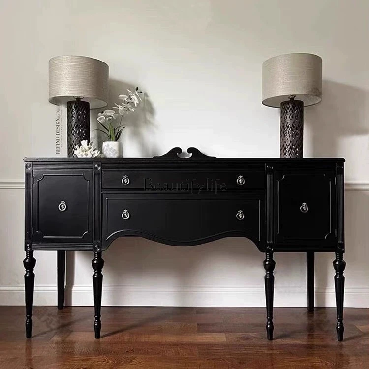 

French black entrance cabinet, living room decoration, American solid wood retro home partition locker