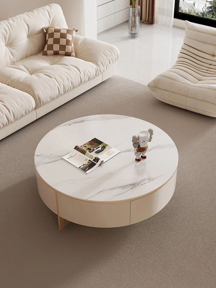 

Round Tea Table Living Room Home White French Entry Lux Stone Plate Coffee Table TV Cabinet Combination